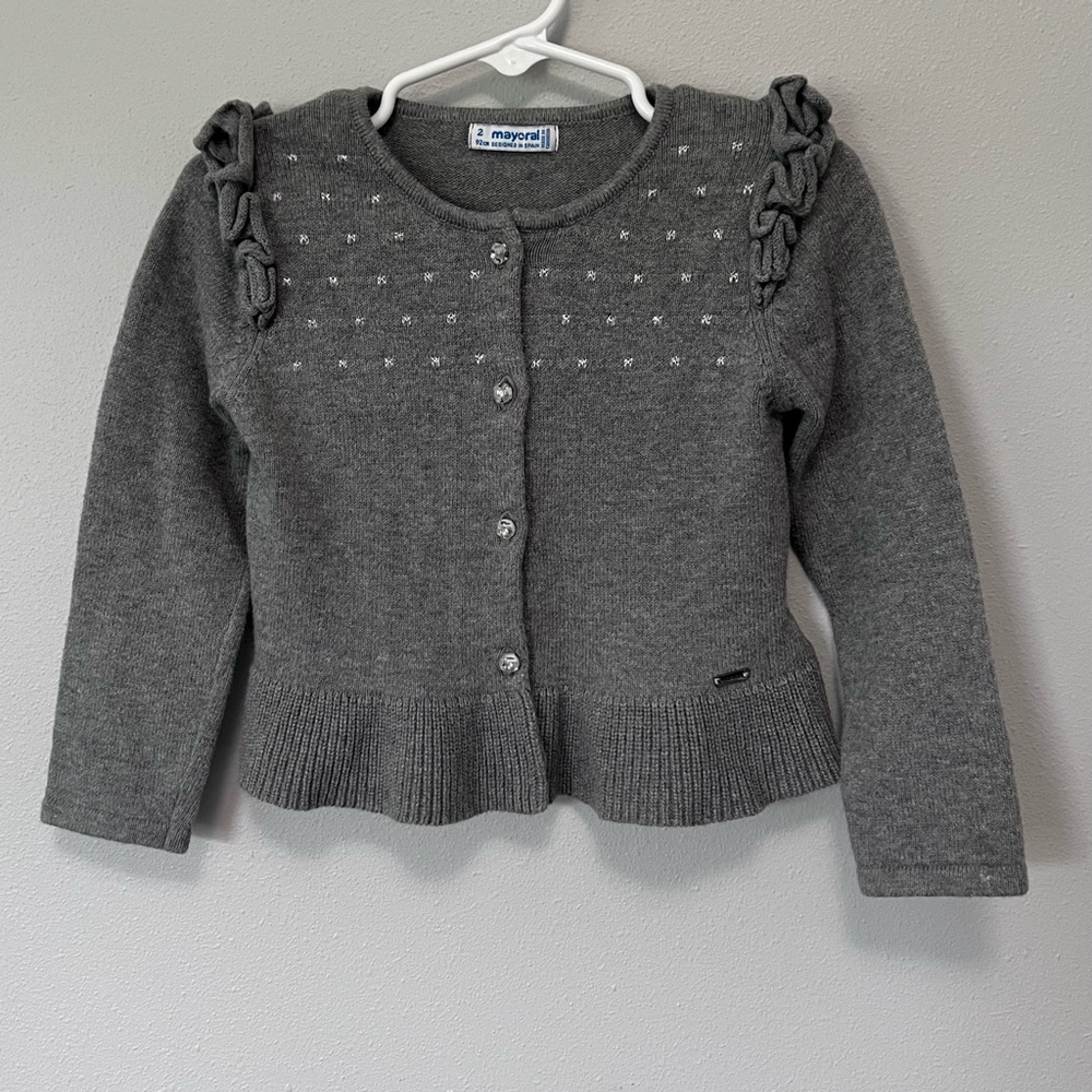Mayoral Gray Cardigan Button Sweater w/Rhinestones Size 2